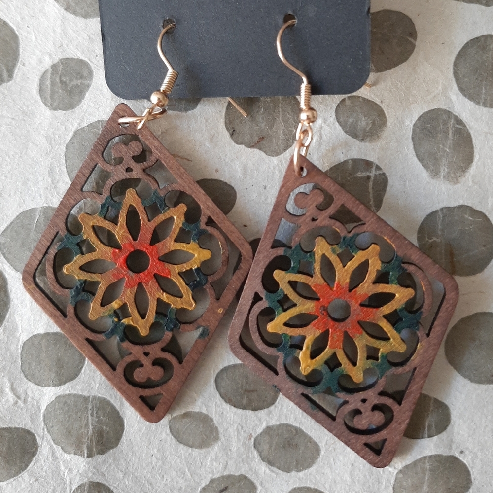 Wooden Floral Dangle Earrings